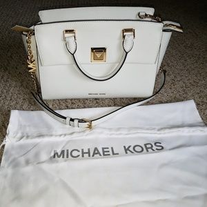 Elegant Michael Kors Sylvia Satchel in Optic White Leather – A Symphony of Style